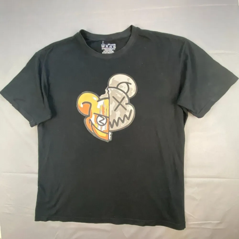 Mens Black Graphic Tee Shirt Size Large Short Sleeve Crew Neck Cotton Streetwear